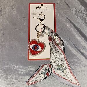 Piper K Heart EVIL EYE Charm Keychain with Scarf - Red and White BRAND NEW Rt TL
